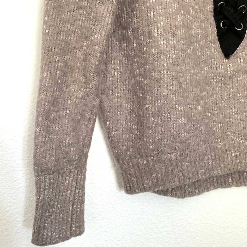 Express Mauve Pink Fuzzy Lace Up Sweater_6